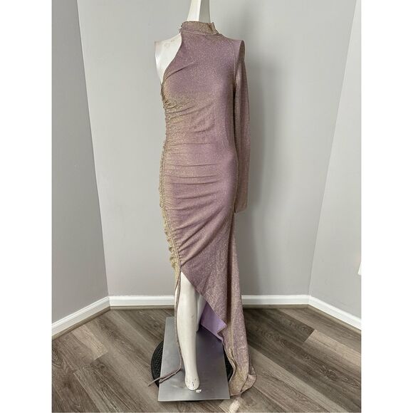 NWT Kim Shui One Sleeve Glitter Gown in Gold Size M $315 - Picture 5 of 13